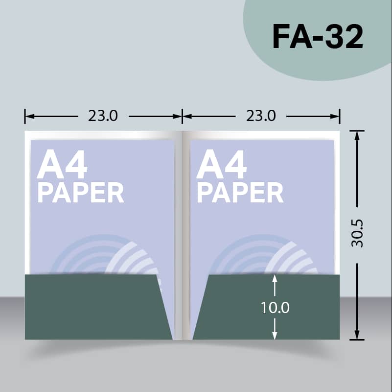 แบบไดคัทแฟ้มไม่มีสันแบบ 2 กระเป๋า FA-32 สำหรับเลือกผลิตแฟ้มเอกสารบริษัท