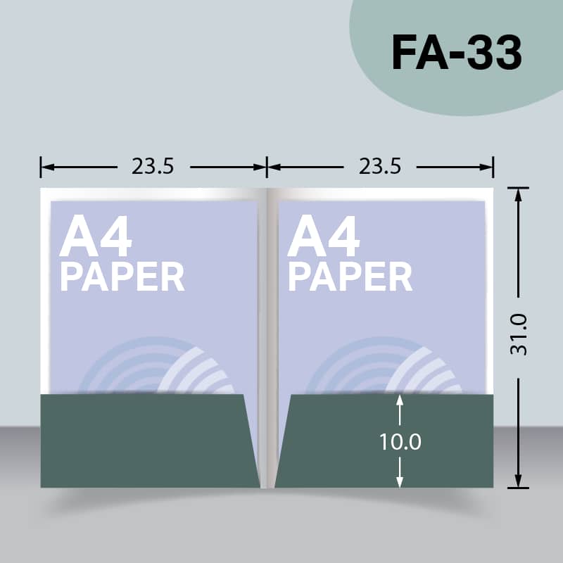 แบบไดคัทแฟ้มไม่มีสันแบบ 2 กระเป๋า FA-33 สำหรับเลือกผลิตแฟ้มเอกสารบริษัท