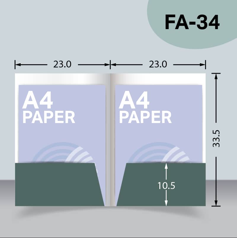 แบบไดคัทแฟ้มไม่มีสันแบบ 2 กระเป๋า FA-34 สำหรับเลือกผลิตแฟ้มเอกสารบริษัท