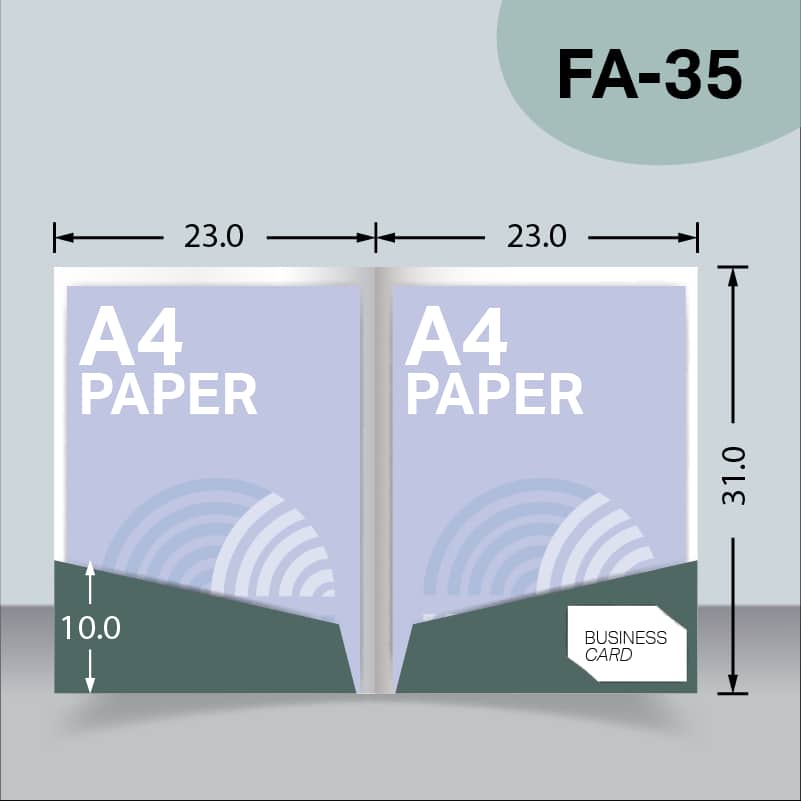 แบบไดคัทแฟ้มไม่มีสันแบบ 2 กระเป๋า FA-35 สำหรับเลือกผลิตแฟ้มเอกสารบริษัท