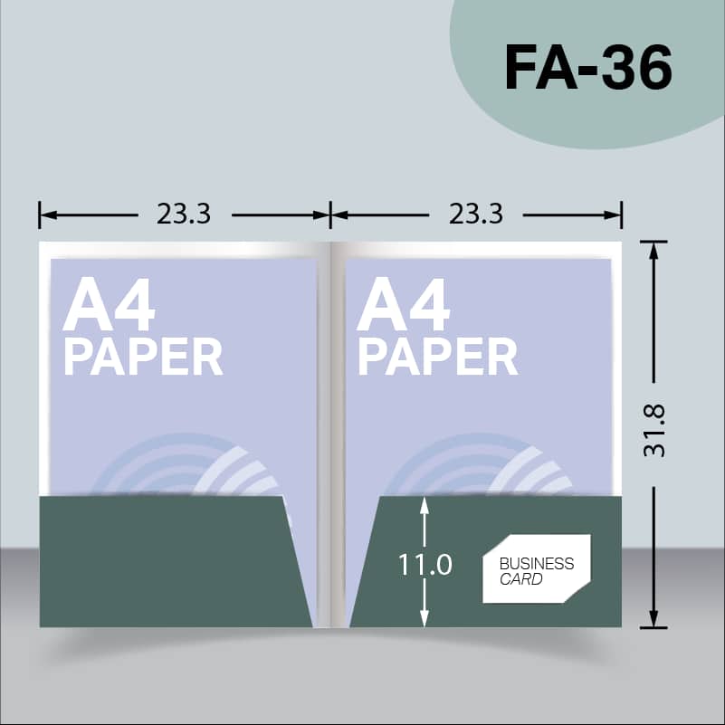 แบบไดคัทแฟ้มไม่มีสันแบบ 2 กระเป๋า FA-36 สำหรับเลือกผลิตแฟ้มเอกสารบริษัท