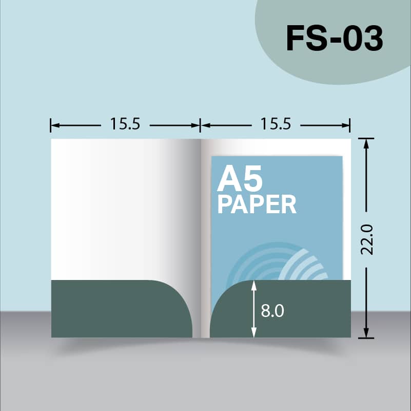 แบบไดคัทแฟ้มแบบพิเศษ A5 FS-03 สำหรับเลือกผลิตแฟ้มเอกสารบริษัท