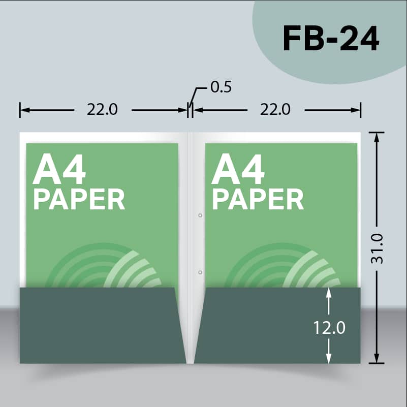 แบบไดคัทแฟ้มมีสันแบบ 2 กระเป๋า FB-24 สำหรับเลือกผลิตแฟ้มเอกสารบริษัท