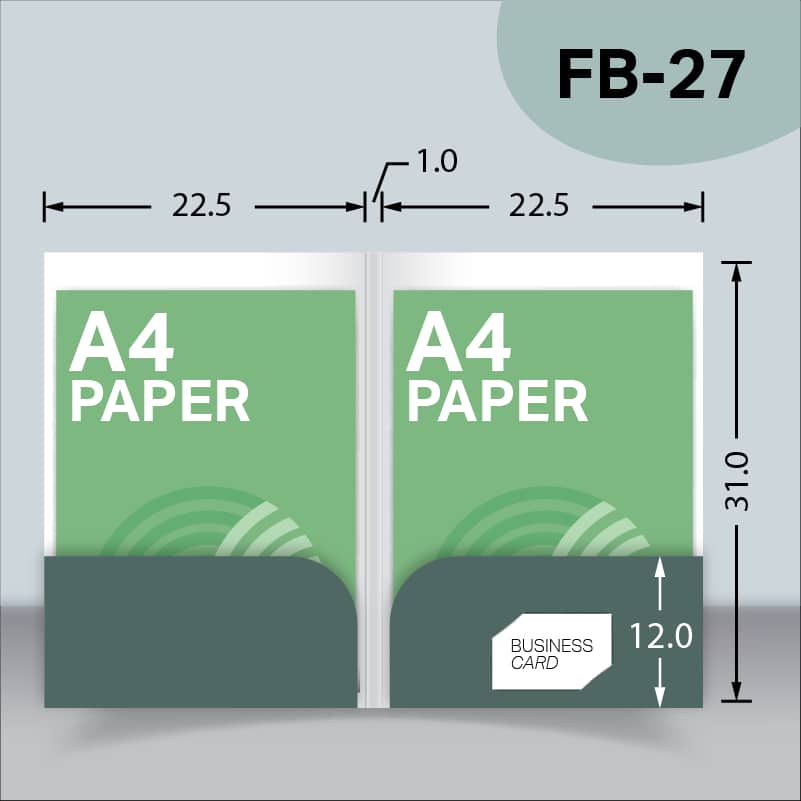 แบบไดคัทแฟ้มมีสันแบบ 2 กระเป๋า FB-27 สำหรับเลือกผลิตแฟ้มเอกสารบริษัท