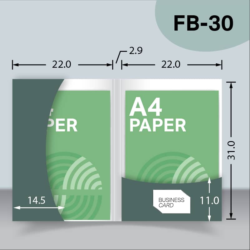 แบบไดคัทแฟ้มมีสันแบบ 2 กระเป๋า FB-30 สำหรับเลือกผลิตแฟ้มเอกสารบริษัท