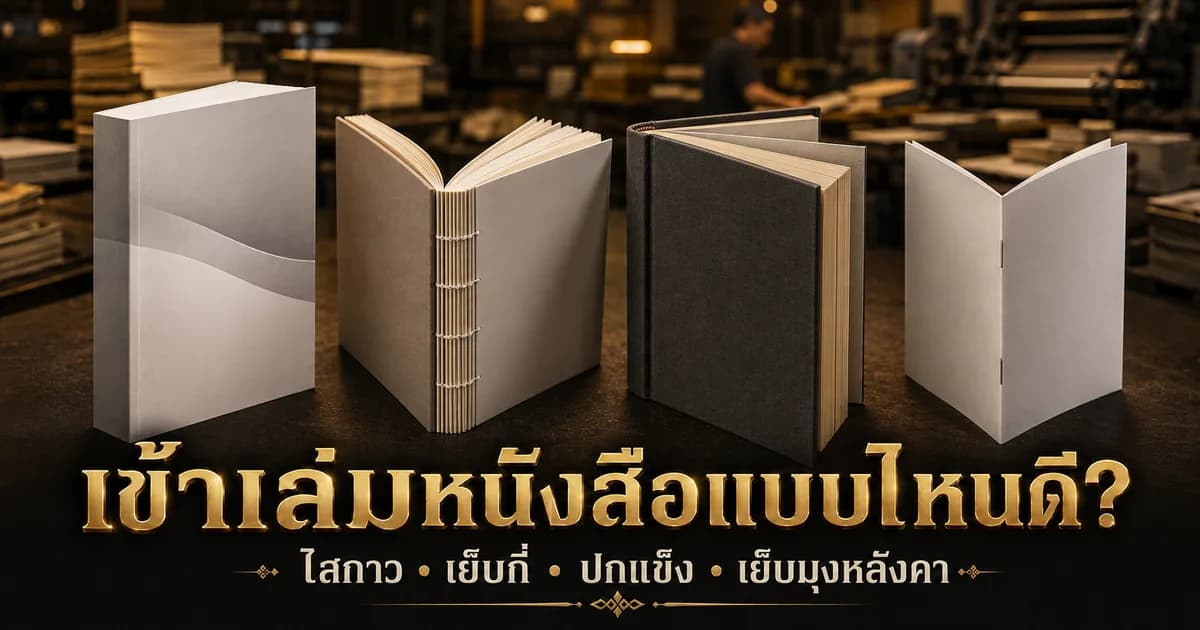 หนังสือเข้าเล่มไสกาวและเย็บกี่วางเทียบกัน