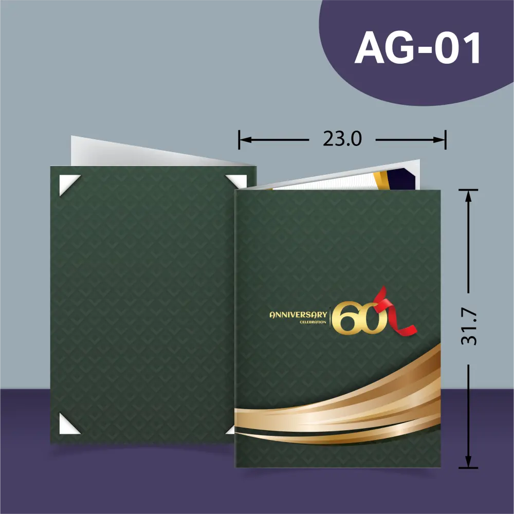 ปกแฟ้มใส่เกียรติบัตรแบบ AG-01 พิมพ์ระบบดิจิตอล สำหรับใบประกาศนียบัตรขนาด A4 โดยโรงพิมพ์ลักษมีรุ่ง