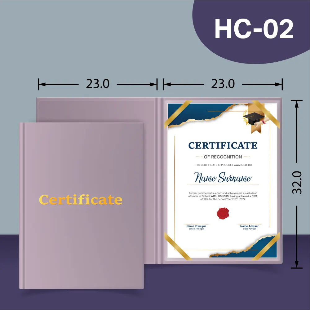 ปกแฟ้มใส่เกียรติบัตรแบบ HC-02 พิมพ์ระบบออฟเซ็ท สำหรับงานสัมมนาและงานมอบวุฒิบัตร โดยโรงพิมพ์ลักษมีรุ่ง