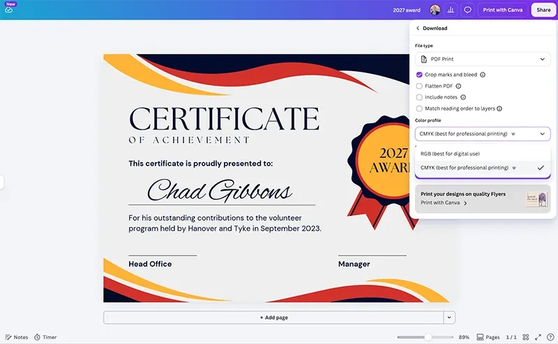 การเปิด Crop marks and bleed ใน Canva เพื่อป้องกันขอบงานพิมพ์ตกหลังตัด