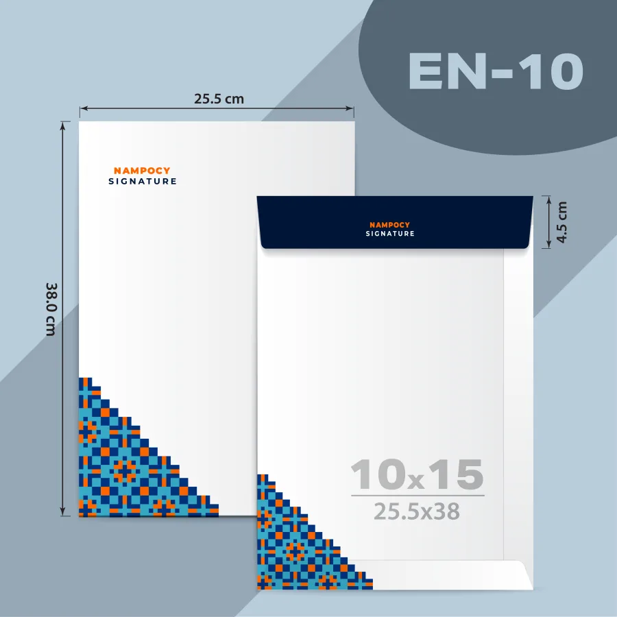 แบบซองโปรโมชั่น EN-10 ซองเอกสาร 10 × 15 นิ้ว ฝาขนาน ขนาด 25.5 × 38 ซ.ม. ปากซอง 4.5 ซ.ม.