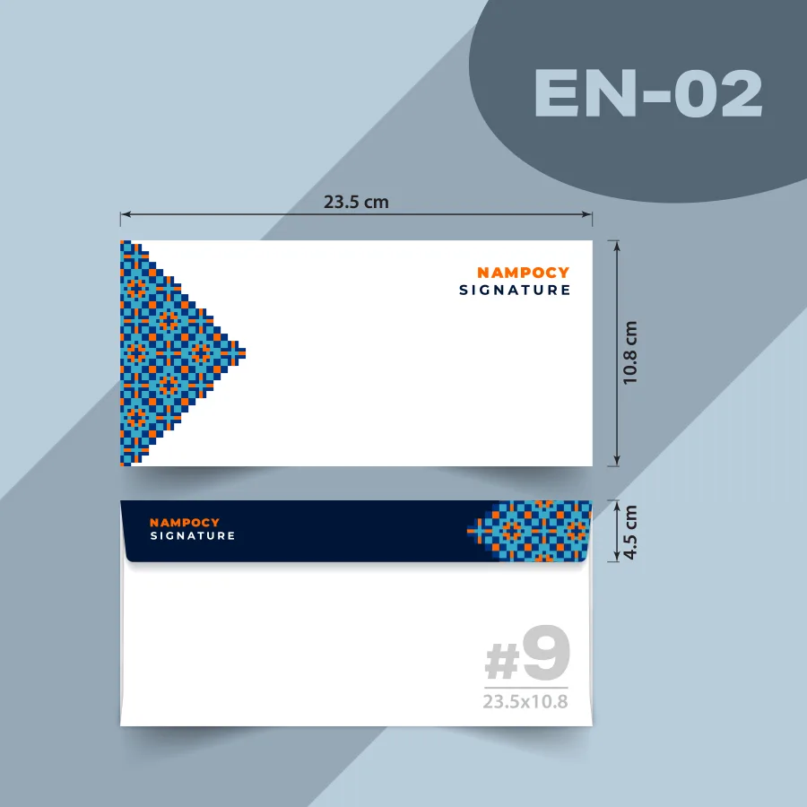 แบบซองโปรโมชั่น EN-02 ซองเบอร์ 9 ฝาขนาน ขนาด 23.5 × 10.8 ซ.ม. ปากซอง 4.5 ซ.ม.