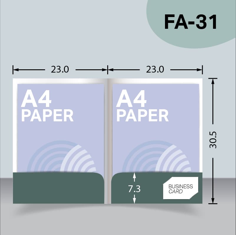 แบบไดคัทแฟ้มไม่มีสันแบบ 2 กระเป๋า FA-31 สำหรับเลือกผลิตแฟ้มเอกสารบริษัท