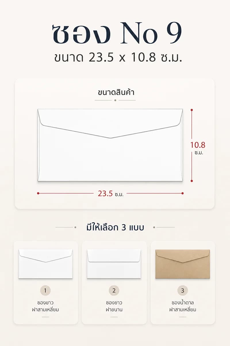 ตัวอย่างซอง NO 9 ขนาด 23.5 x 10.8 ซ.ม. สำหรับพิมพ์โลโก้บริษัทระบบ Digital Offset