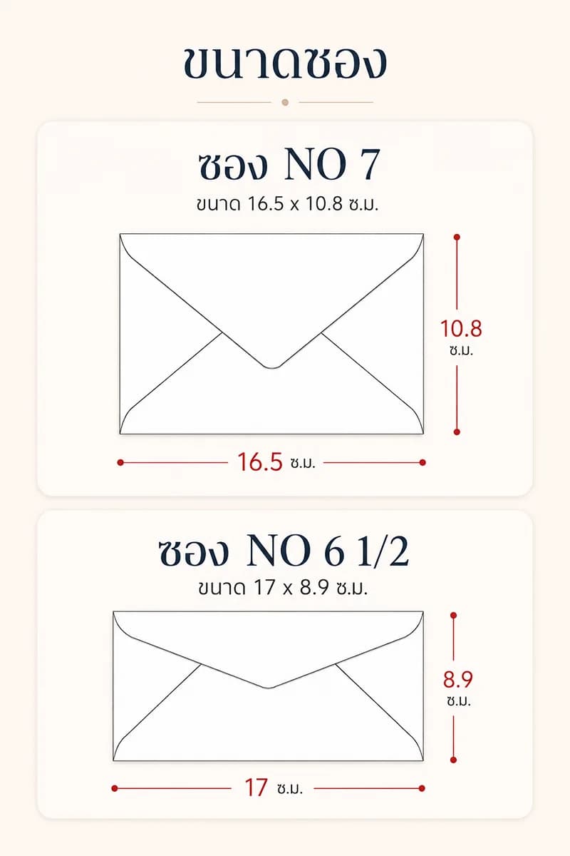 ตัวอย่างซอง NO 7 และซอง NO 6 1/2 สำหรับการ์ด ซองใส่เงิน และซองอั่งเปา