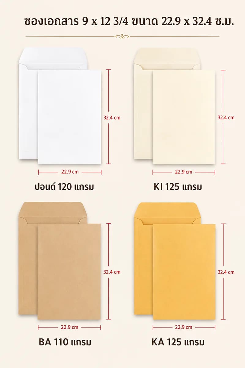 ตัวอย่างซองเอกสาร 9 x 12 3/4 นิ้ว สำหรับใส่เอกสาร A4