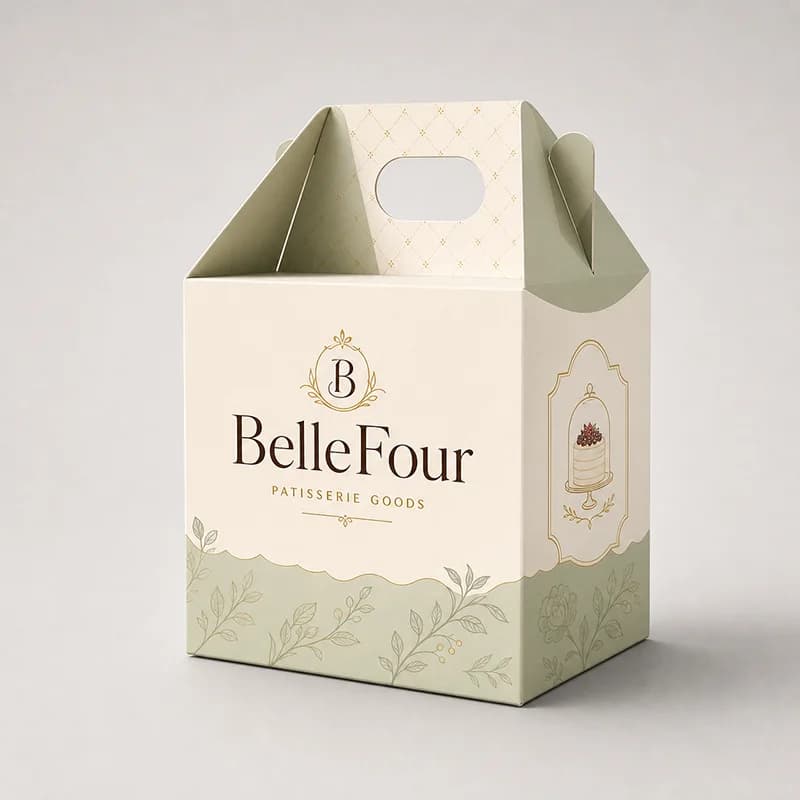 ตัวอย่างกล่องเค้กและเบเกอรี่แบบมีหูหิ้วแบรนด์ BelleFour