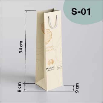 ตัวอย่างถุงทรงไวน์ Model S-01 ขนาด 9 × 9 × 34 ซม.