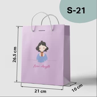 ตัวอย่างถุงทรงสูง + รูร้อยริบบิ้น Model S-21 ขนาด 21 × 10 × 26.5 ซม.