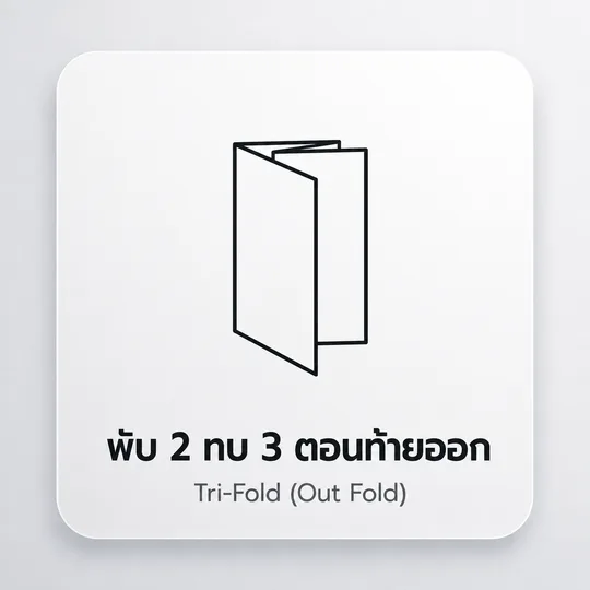 ไอคอนตัวอย่างแผ่นพับสามตอนแบบโชว์ส่วนท้ายให้เห็นแถบด้านข้าง