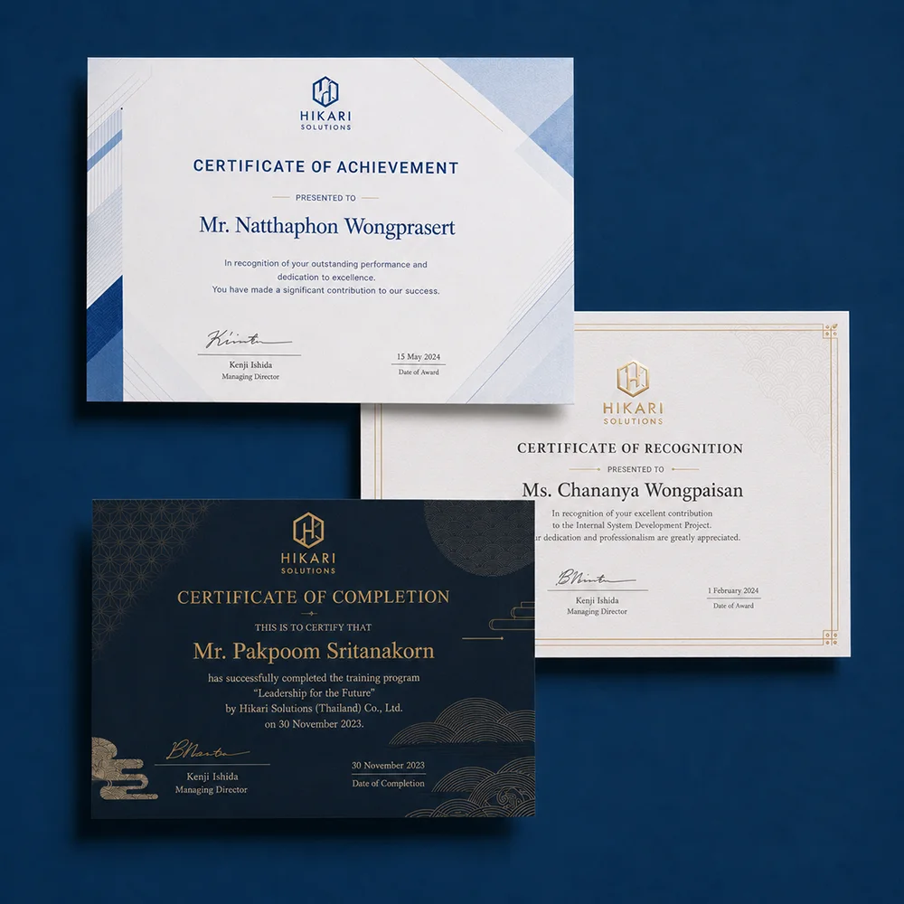ตัวอย่างเกียรติบัตรพิมพ์สีบนกระดาษคุณภาพจากโรงพิมพ์ลักษมีรุ่ง