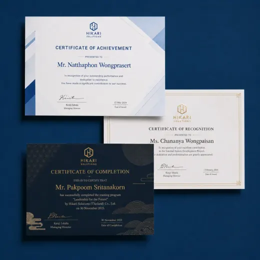 ตัวอย่างเกียรติบัตรพิมพ์สีบนกระดาษคุณภาพจากโรงพิมพ์ลักษมีรุ่ง