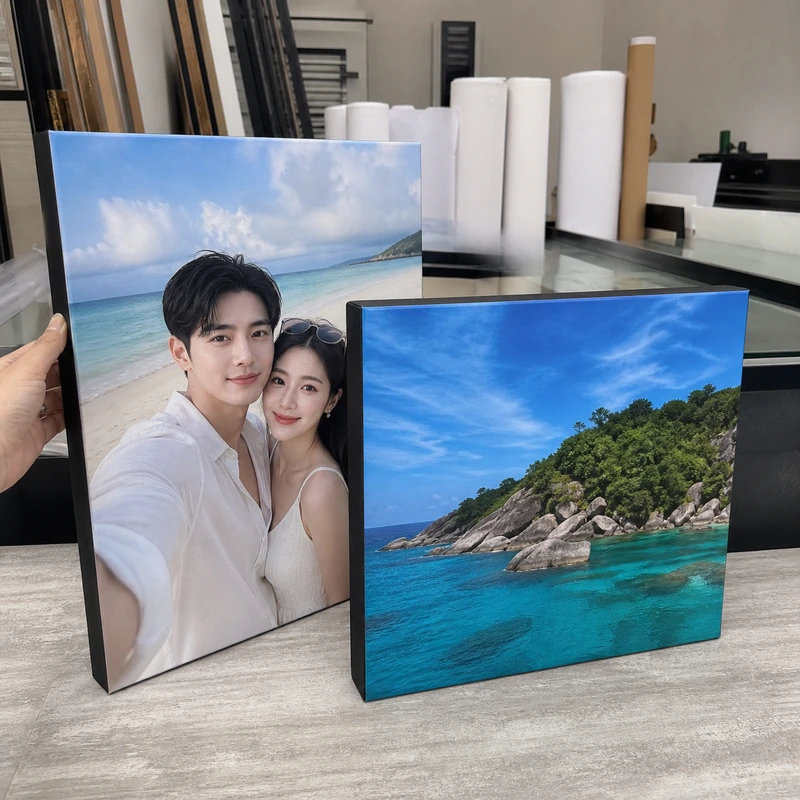 ตัวอย่างภาพพิมพ์กรอบลอยคู่ภาพท่องเที่ยวพร้อมรับงาน